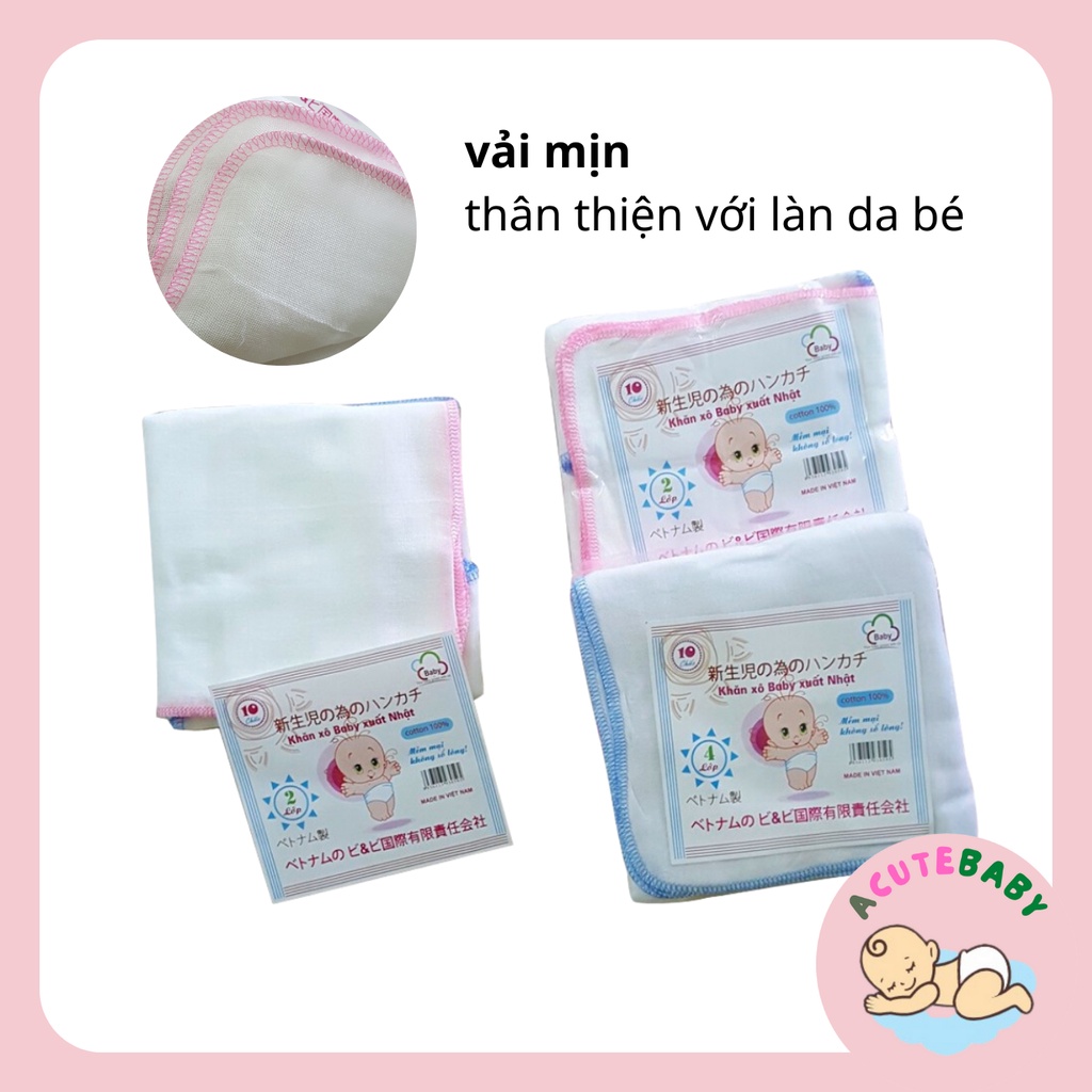 Khăn xô sữa 4 lớp cho bé, 1 gói 10 chiếc (Siêu tiết kiệm)