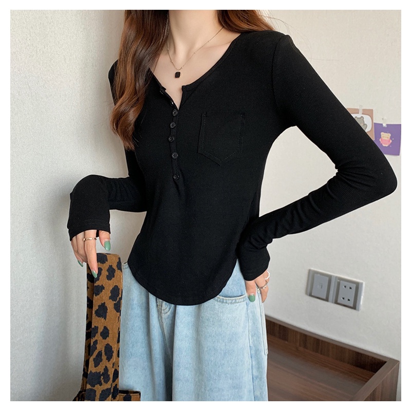 Áo Thun Ngắn Dáng Ôm Cài Nút Thời Trang Mùa Thu Mới Cho Nữ