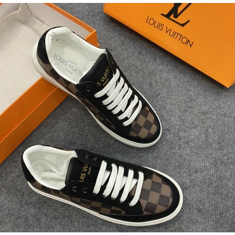 Giầy buộc dây LV dập vân ô vuông hoạ tiết chìm đế cao, Giầy nam thời trang mũi tròn btshop từ 38 đến 42