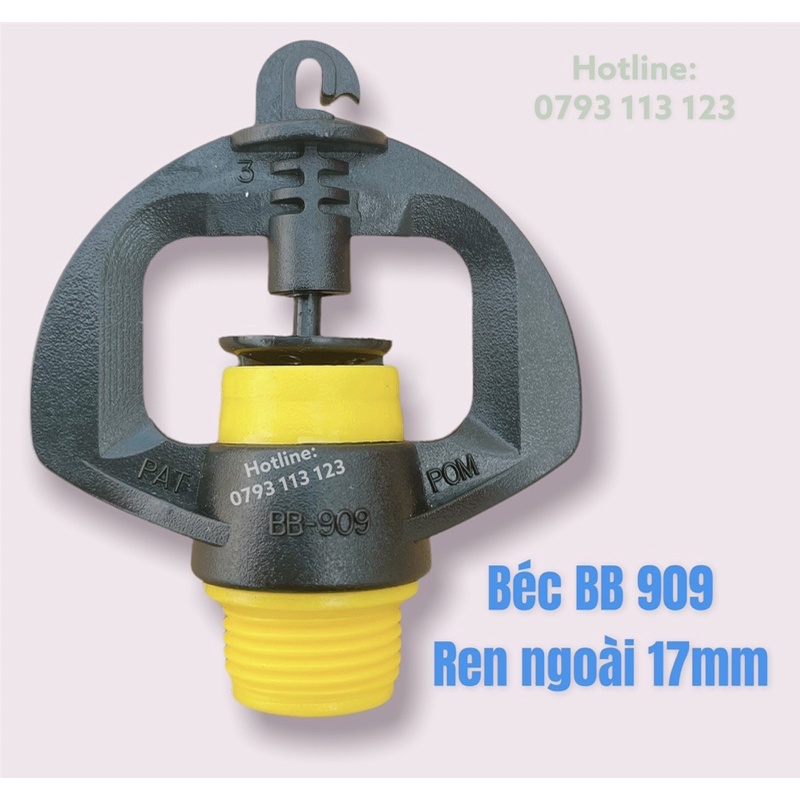 Béc tưới nhỏ phun 360 độ BB 909 ren ngoài 17 ly, sử dụng trong hệ thống tưới tiêu, hoa màu, cây ăn trái