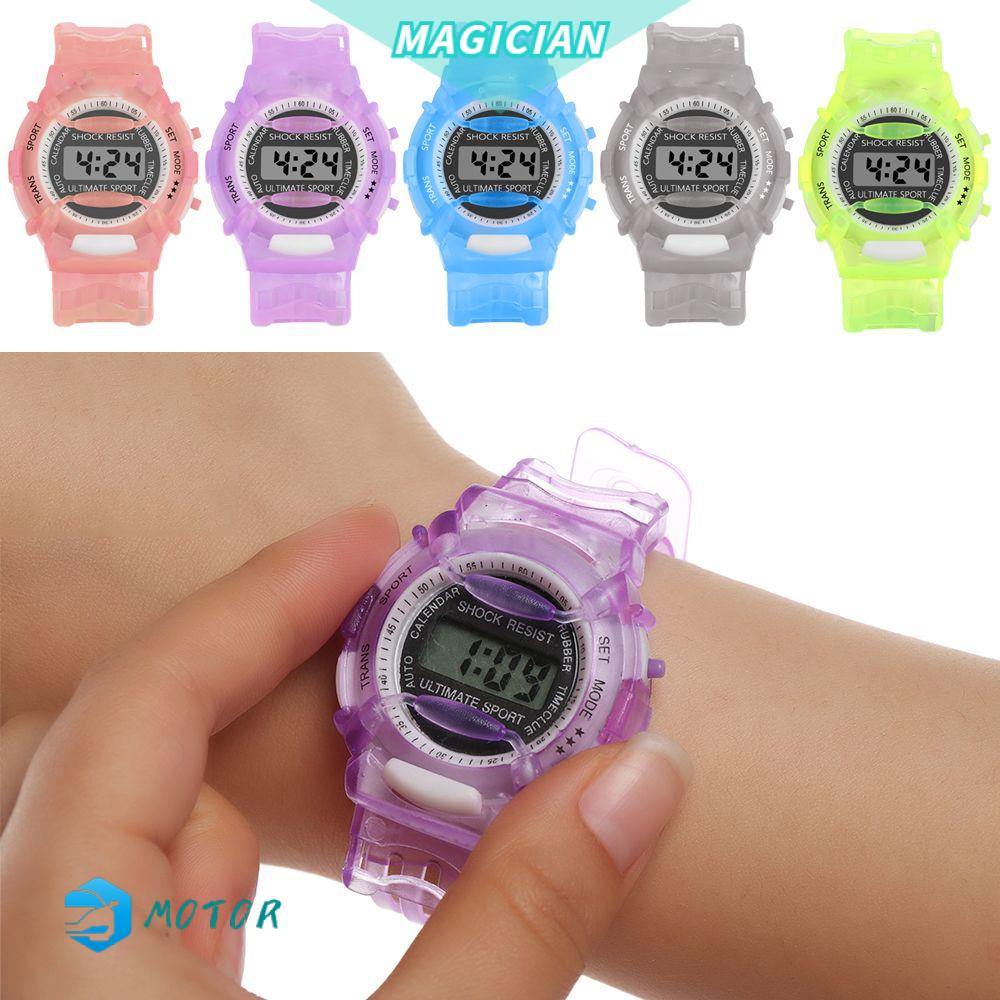 Đồng hồ đeo tay kỹ thuật số LCD bằng silicon màu kẹo họa tiết cho bé