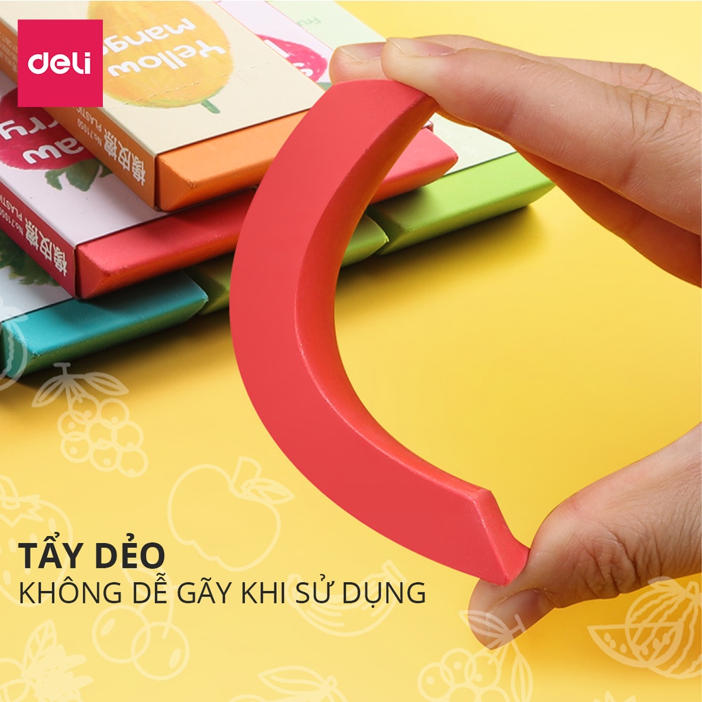 Gôm tẩy siêu to Deli hình vẽ hoa quả - cỡ lớn dùng lâu dài ít vụn tẩy sạch không gãy xóa chì 2B dành cho học sinh 71050