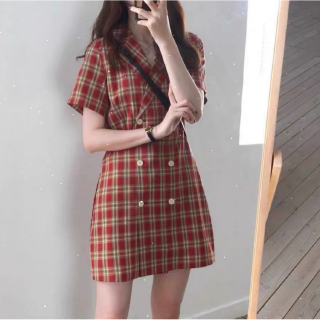 Váy nữ kẻ sọc cổ điển kiểu Pháp mỏng mới