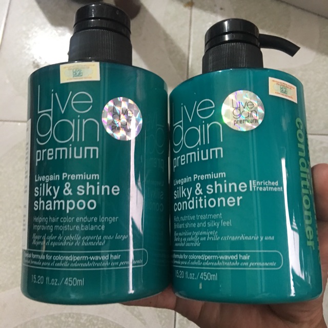 Bộ dầu gội và xả Livegain Premium Silky & Shine 450mlx2