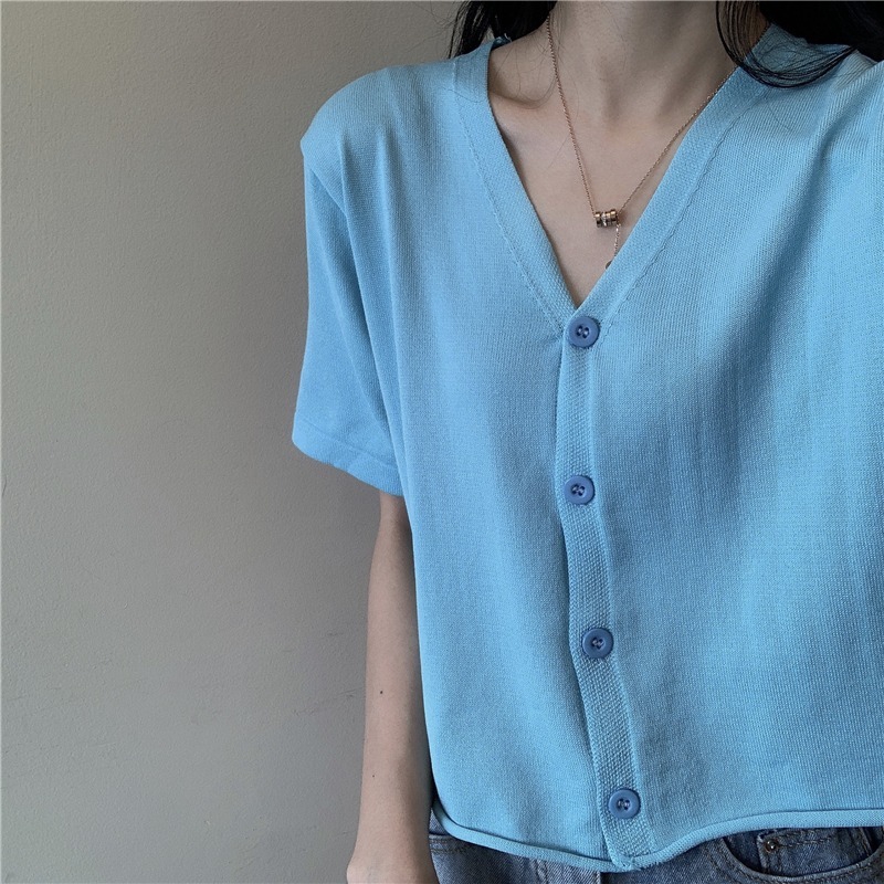 Áo Cardigan Ngắn Tay Cổ Chữ V Thời Trang Cho Nữ