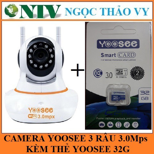 [Mã 11ELSALE hoàn 7% đơn 300K] (COMBO YOOSEE 3.0) Camera Yoosee 3 RÂU 3.0 MP new 2021 kèm thẻ nhớ YOOSEE 32G | BigBuy360 - bigbuy360.vn