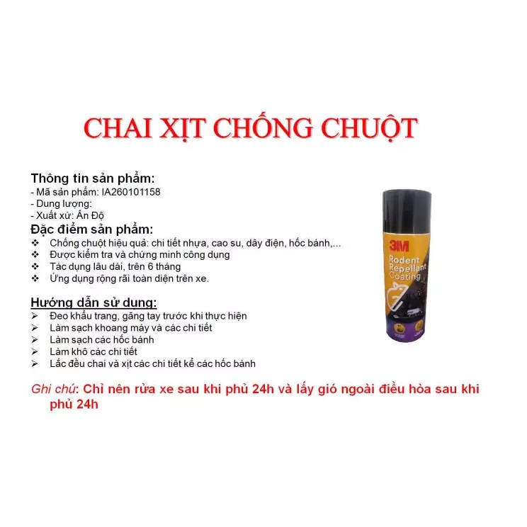 Chai Xịt Chống Chuột Ô Tô 3M 💖 Rodent Repellant Coating 250g 💖3M Autocare297💖