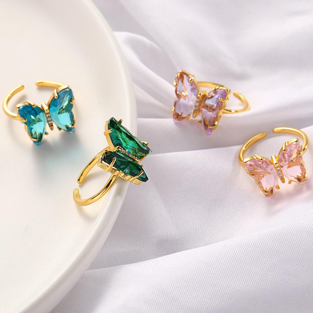 Nhẫn hở thiết kế hình bướm trong suốt nhiều màu tùy chọn thanh lịch cho nữ