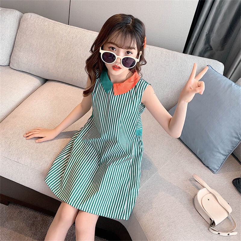 Đầm Công Chúa Sát Nách Kẻ Sọc Thời Trang Mùa Hè Thanh Lịch Cho Bé Gái 3-12 Tuổi