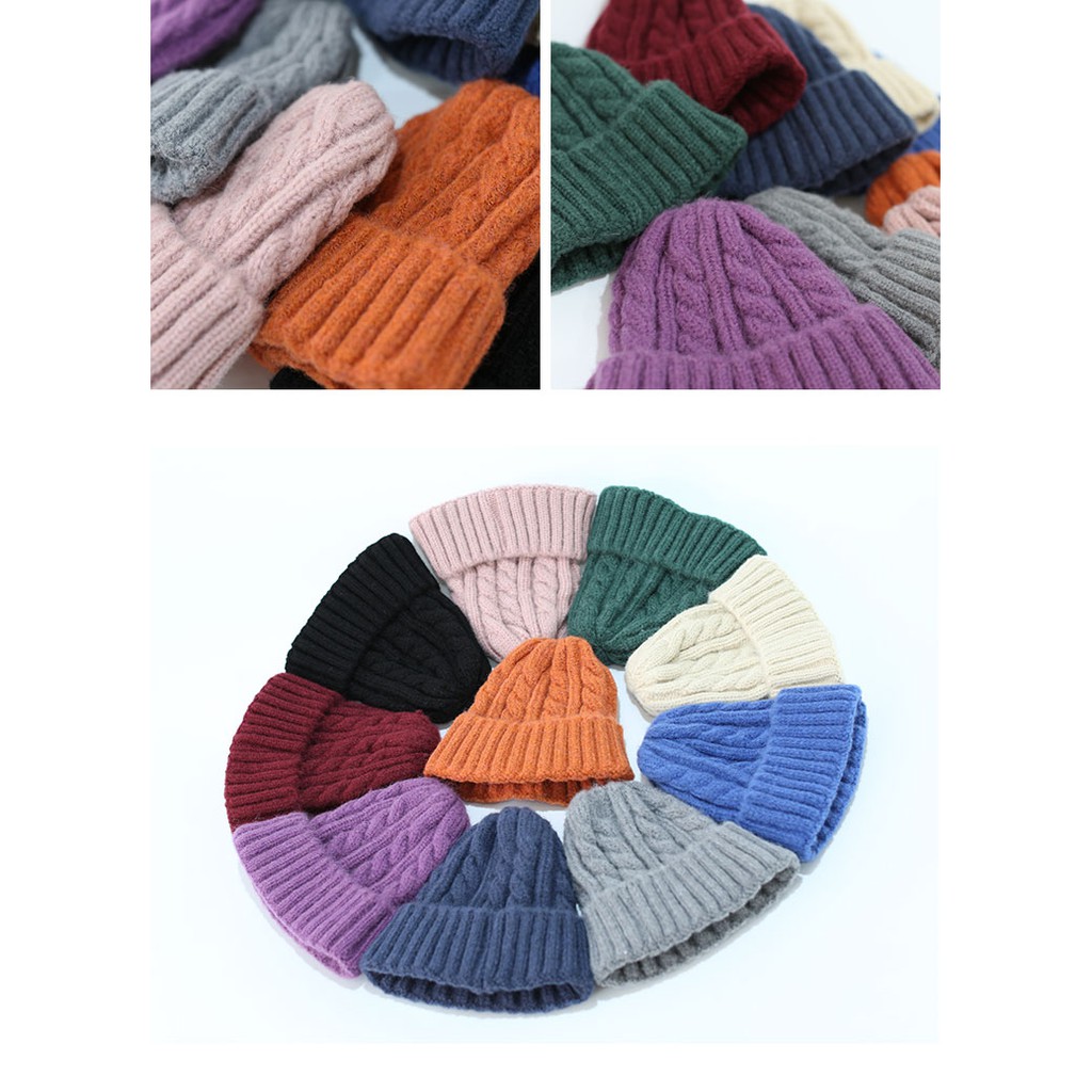 Mũ Len Tròng Đầu Màu Trơn Giữ Ấm Mùa Thu Đông Phong Cách Hàn Quốc Cho Bé Trai / Gái
