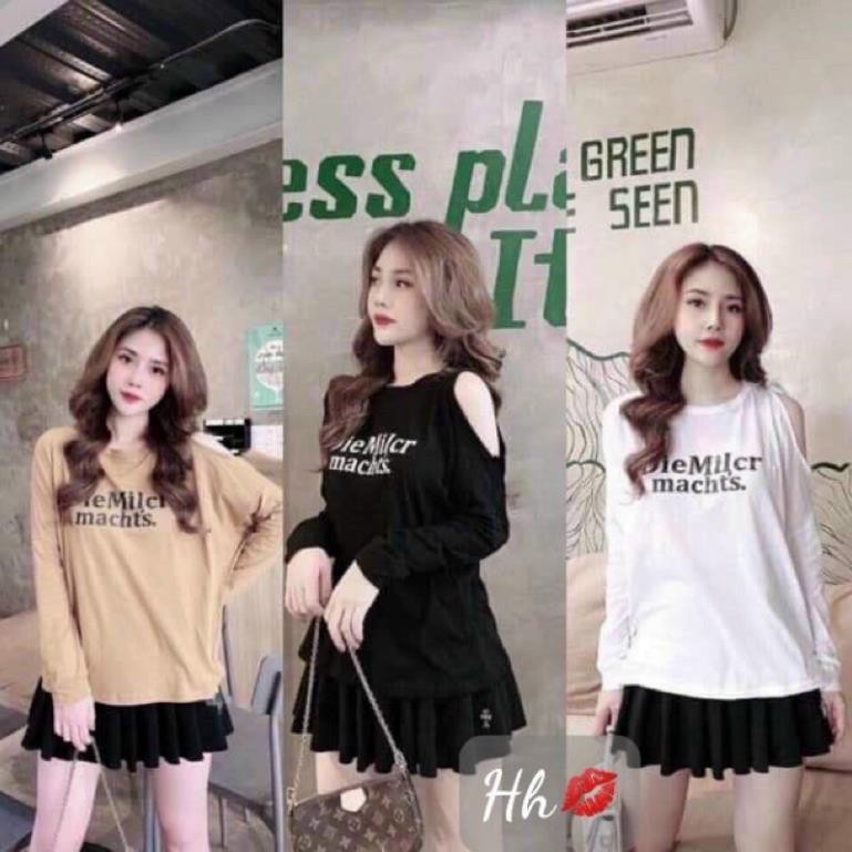 xả Áo phông giấy hở 1 vai dáng rộng, Áo kiểu vải mỏng dài tay form rộng AT5519 - NhiNhi Shop New