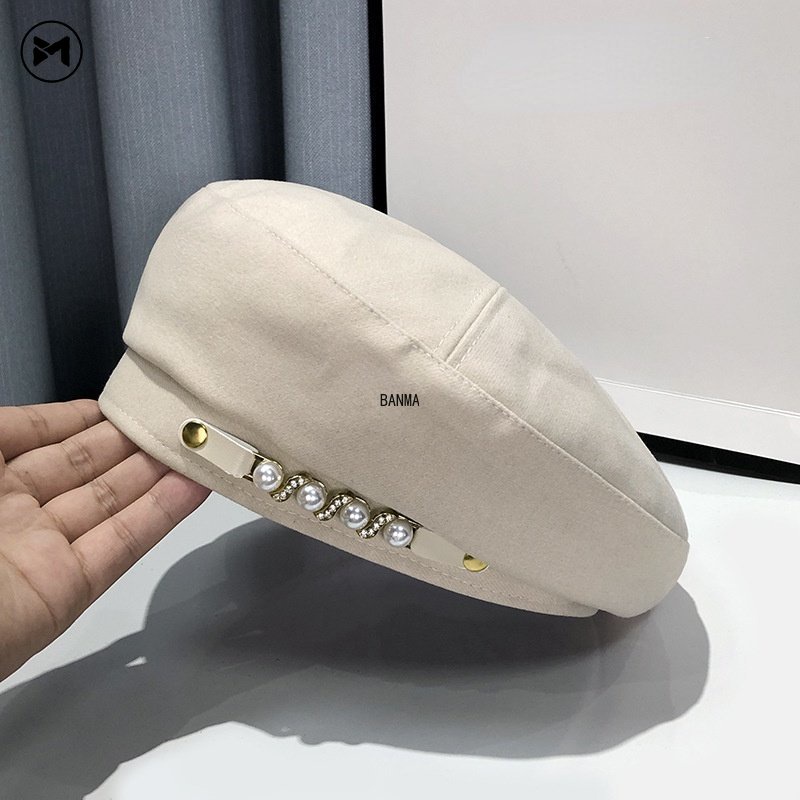 Mũ Beret Phối Khóa Kim Loại Đính Ngọc Trai Phong Cách Hàn Quốc Xinh Xắn Cho Bé