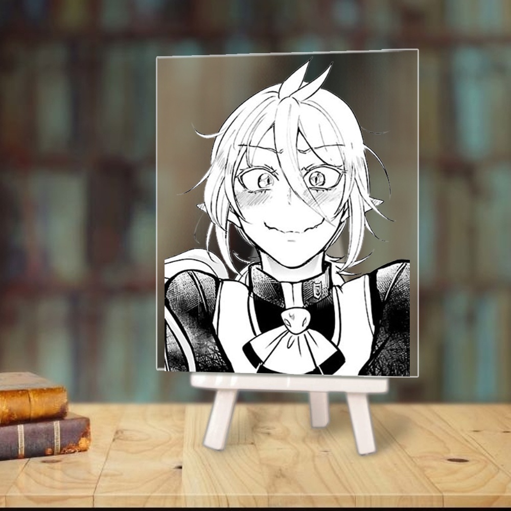 Tranh kính Mairimashita! Iruma-kun IRUMA GIÁ ĐÁO anime chibi acrylic mica trong trưng bày trang trí góc học tập giá gỗ
