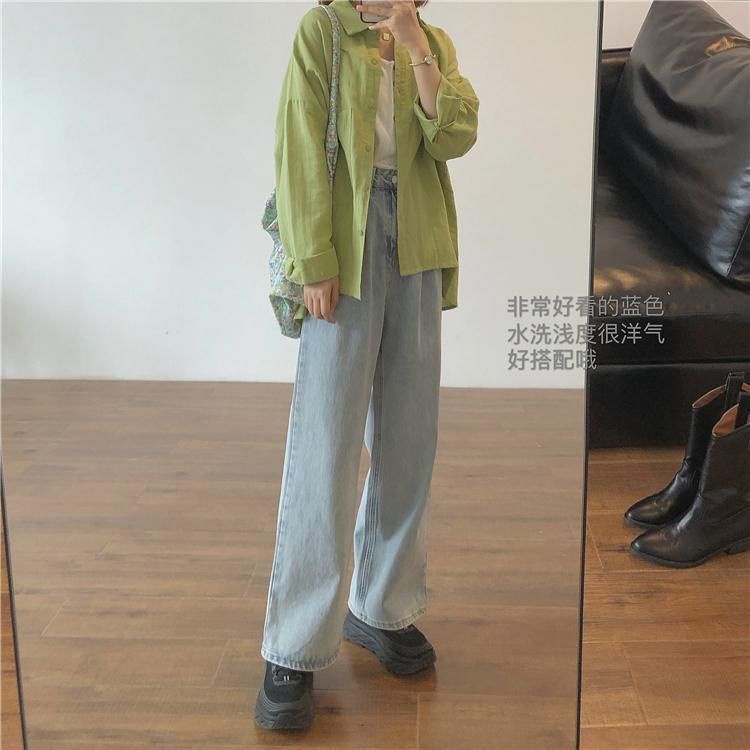 Quần jean lưng cao dáng rộng phong cách retro Hàn Quốc dễ phối đồ