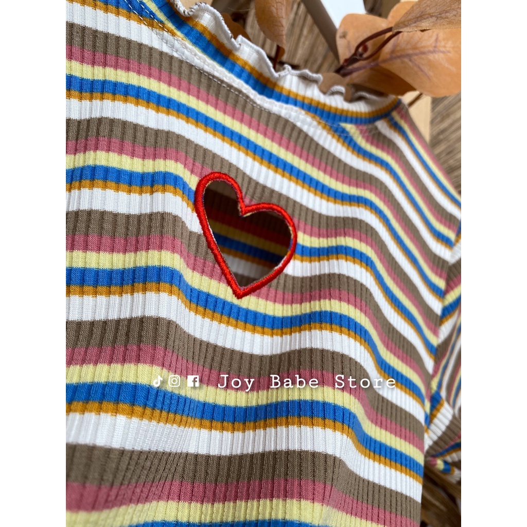 Áo croptop kiểu sọc ngang khoét tim JOY BABE form ôm 💕thun gân xịn co giãn 4 chiều,áo crop top kieu tay ngắn CRON 36 -5F