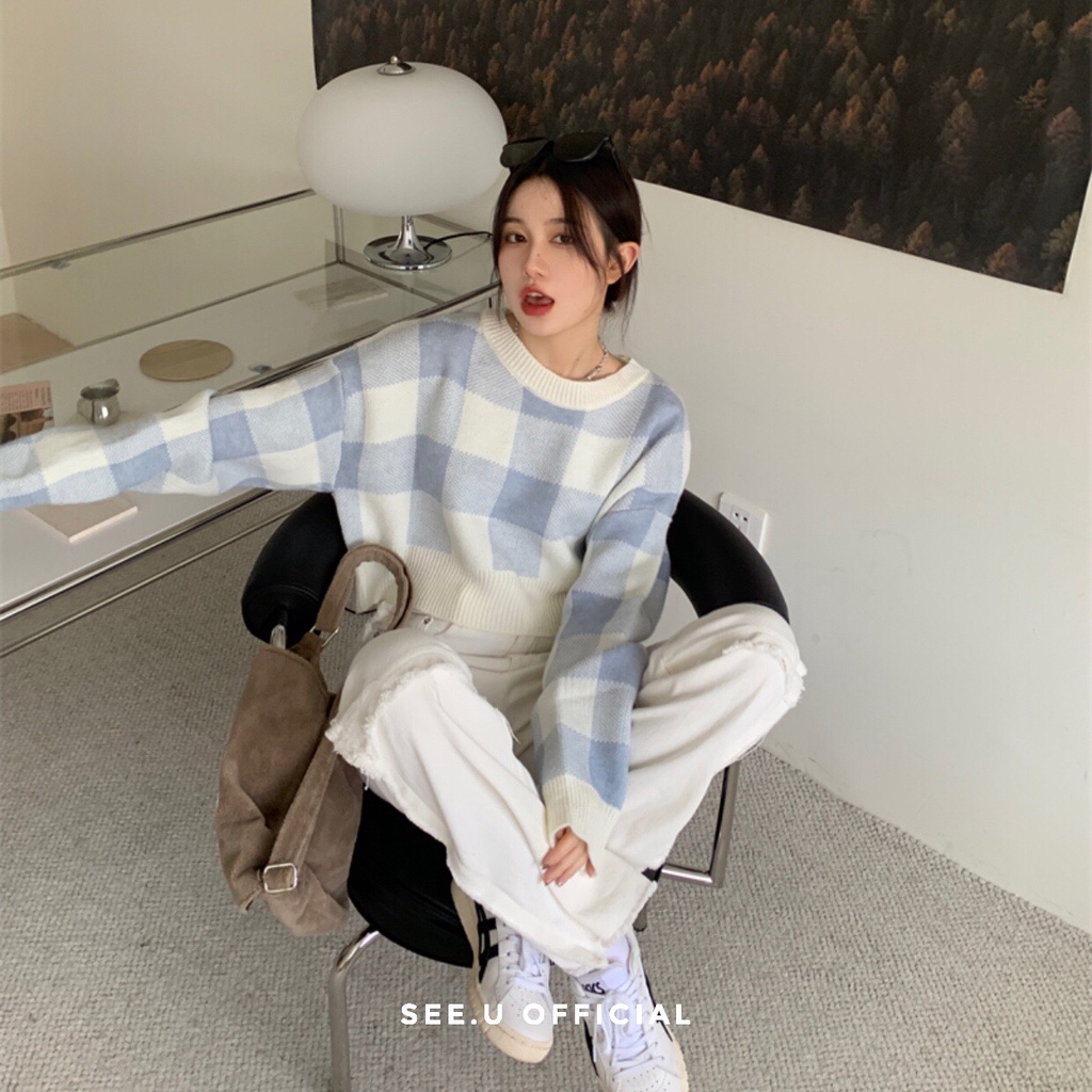 Áo Len Croptop Kẻ Caro - See.U Official | BigBuy360 - bigbuy360.vn