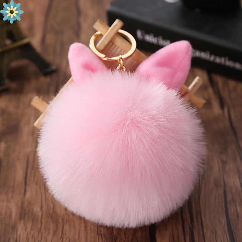 Móc Khóa Hình Tai Thỏ Phối Lông Mềm Mại Dễ Thương