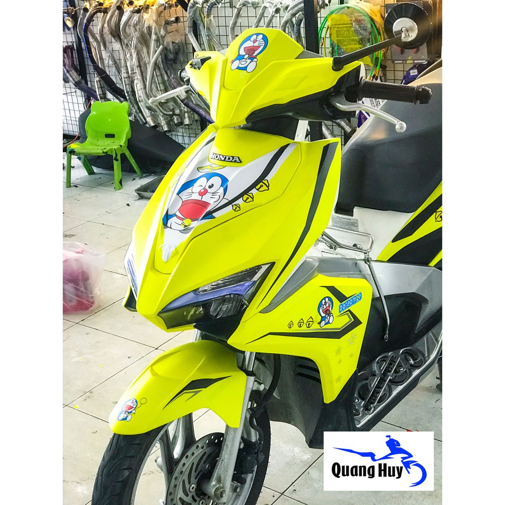 Tem trùm air blade vàng đen doremon đời 2016-2019, độ team trùm ab dán phủ dàn áo xe vàng đen doremon rẻ đẹp