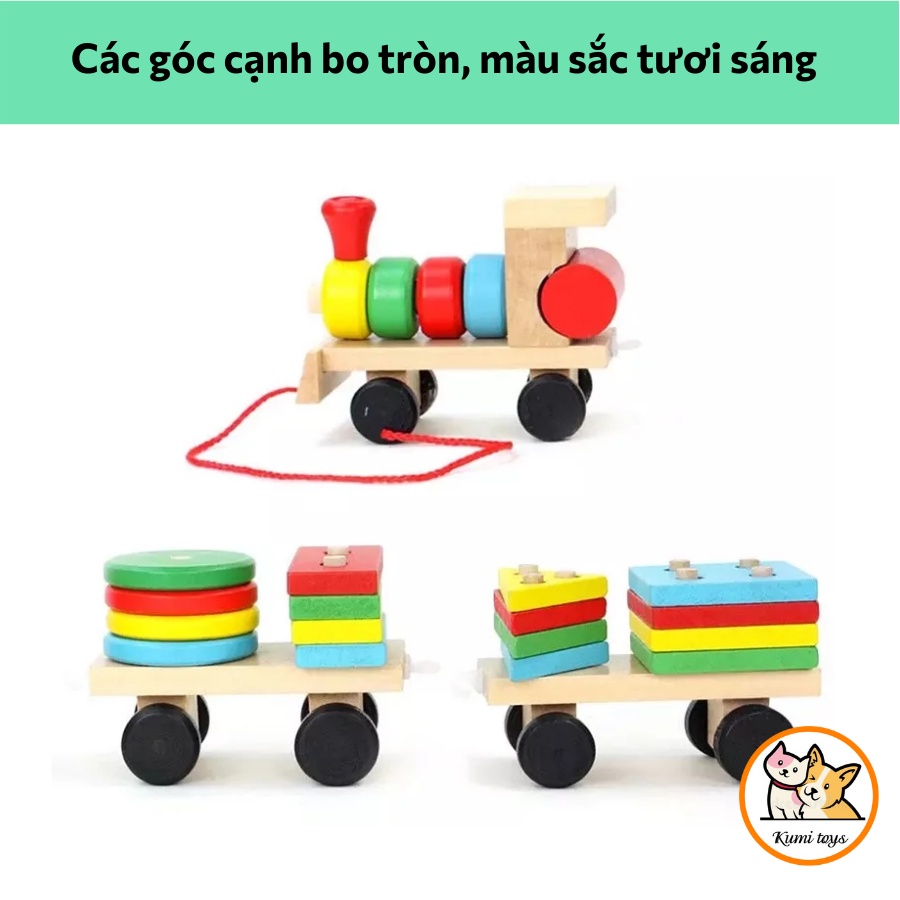 Đồ chơi tàu hỏa thả gỗ cho bé thông minh Kumi toys