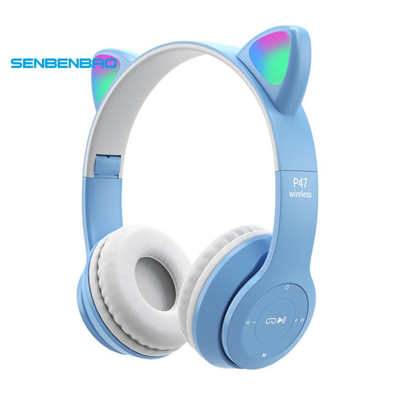 Tai Nghe Bluetooth Hình Tai Mèo P47M Kèm Mic Thoại