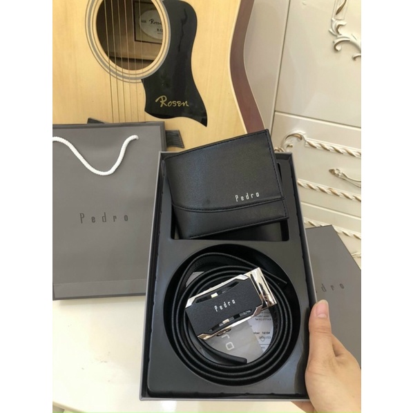 Bộ đôi dây lưng ví da nam cao cấp full box túi giấy