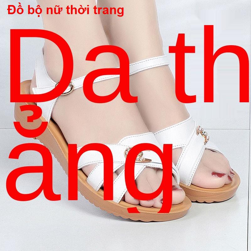 Dép nữ[Da bò lớp thứ nhất] Giày cho mẹ, dép da, size lớn phụ nữ, trung niên và cao tuổi đế mềm chống trượt1