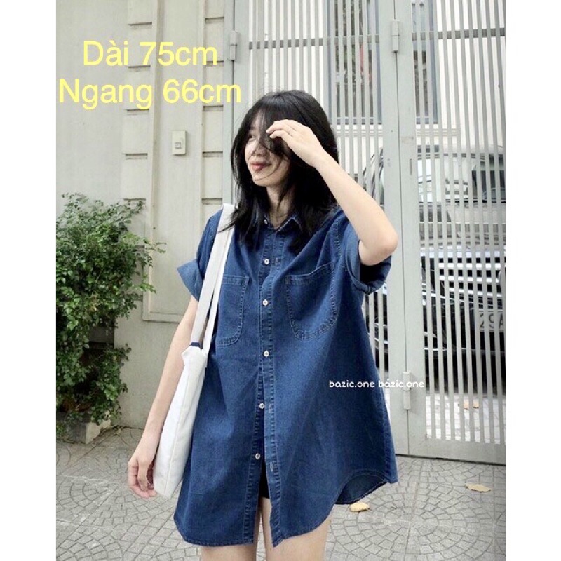 Áo sơ mi jeans from rộng 2 túi✅H203