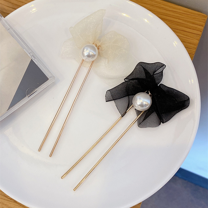 Kẹp tóc hình chữ u phối ren đơn giản phong cách Hàn Quốc