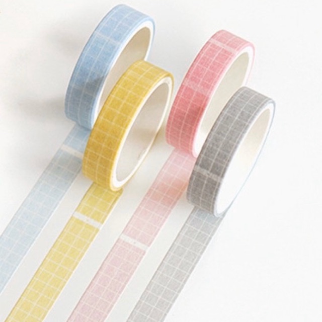 Hộp 4 Washi Tape Grid - Băng Keo Masking Tape Kẻ Ô Vuông Trang Trí Sổ Bullet Journal