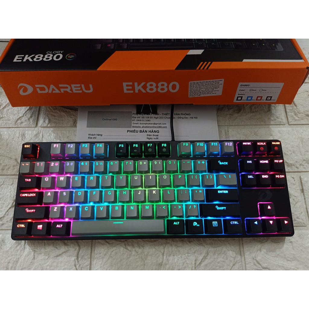 Bàn phím cơ DareU EK880, EK87 Pink White / Black Multi LED