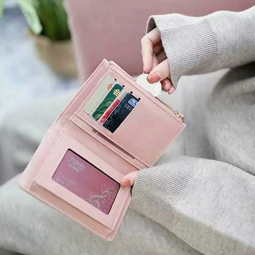 Ví Da Pu Ngắn Đa Năng Có Khóa Cài Tiện Dụng Cho Nữ