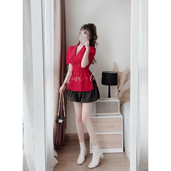 SET ÁO CỔ VEST TN + CHÂN VÁY XOÈ❤️🖤 | BigBuy360 - bigbuy360.vn
