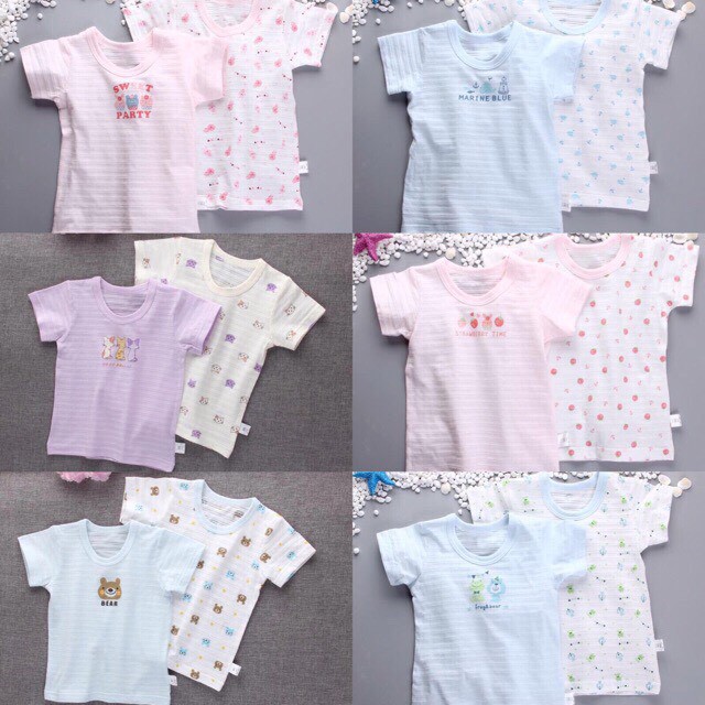 Set 2 áo cộc tay cotton xước xuất Nhật cho bé