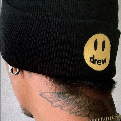 Mũ trùm đầu dệt kim họa tiết mặt cười phong cách Justin Bieber
