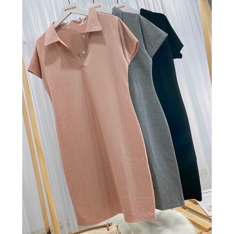 ĐẦM_COTTON_CÓ _CỔ-Váy polo trơn chất cotton cộc tay cổ bẻ 3 màu