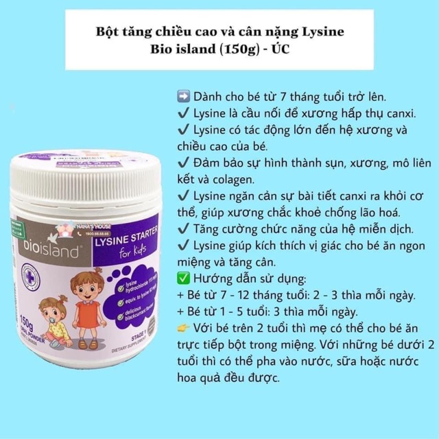 Bio Island - Lysine Dạng Bột 150g &amp; Dạng Viên 60v