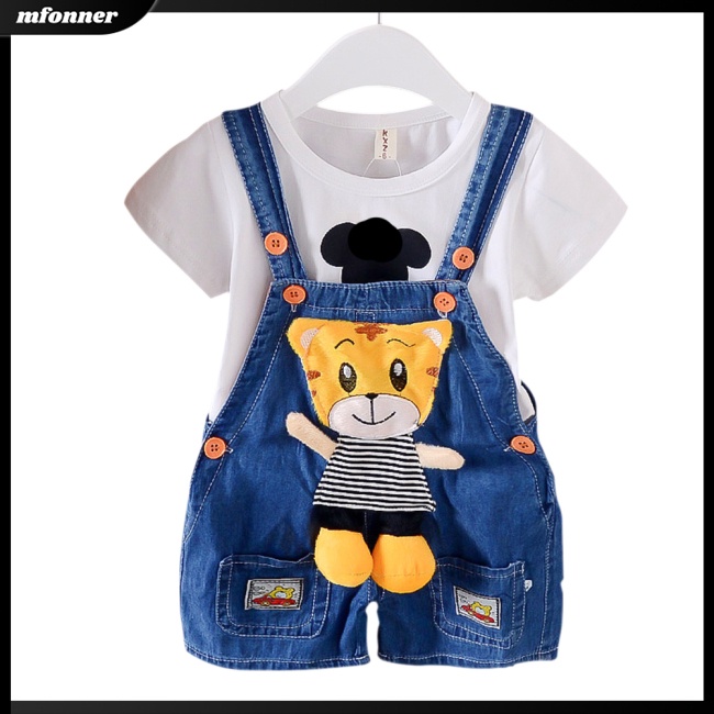 Quần Yếm Jean Ngắn Họa Tiết Hoạt Hình Dễ Thương Cho Bé