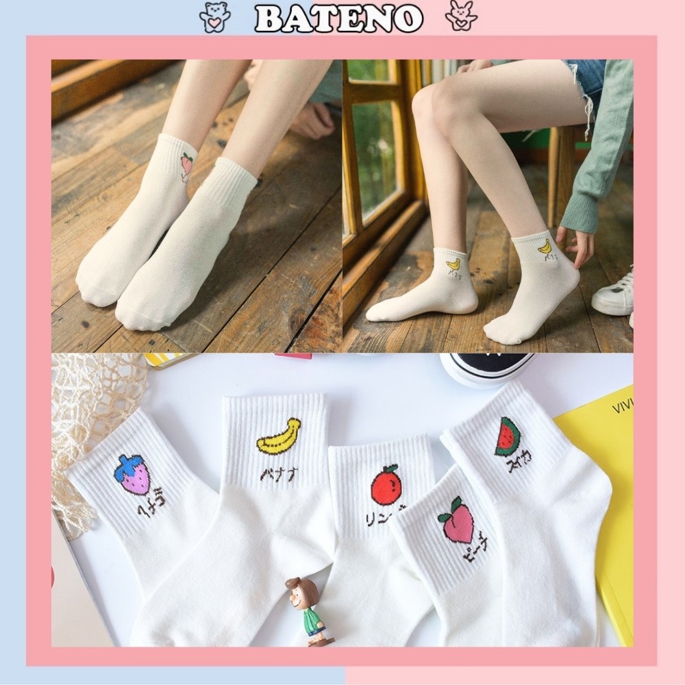 [Mã FAMARAL1 giảm 10K đơn 50K]Tất cao cố Bateno vớ nữ in hình trái cây đáng yêu vintage TN50