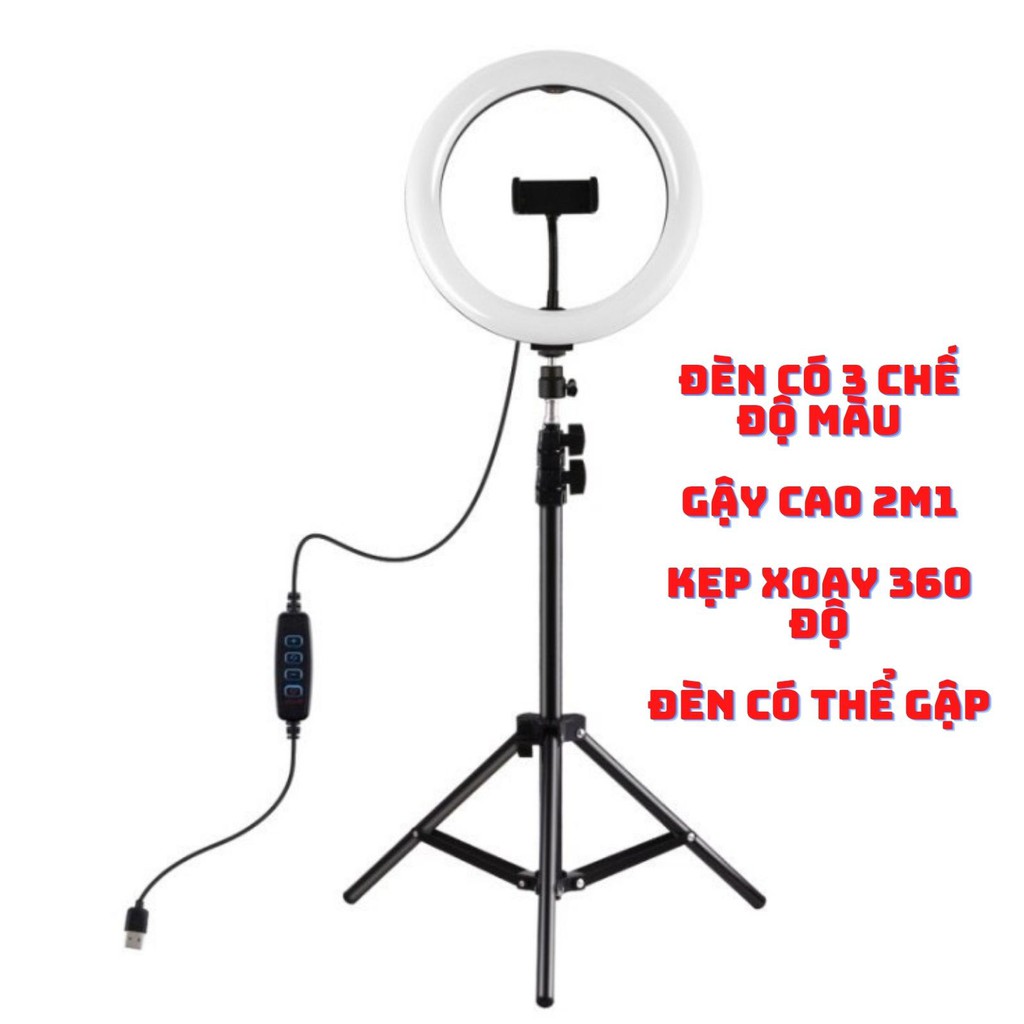 Đèn Livestream size 26 30 36 cm và chân 2m1 Chụp Ảnh Make up Trang Điểm quay tiktok, bán hàng nhiều Chế Độ Sáng