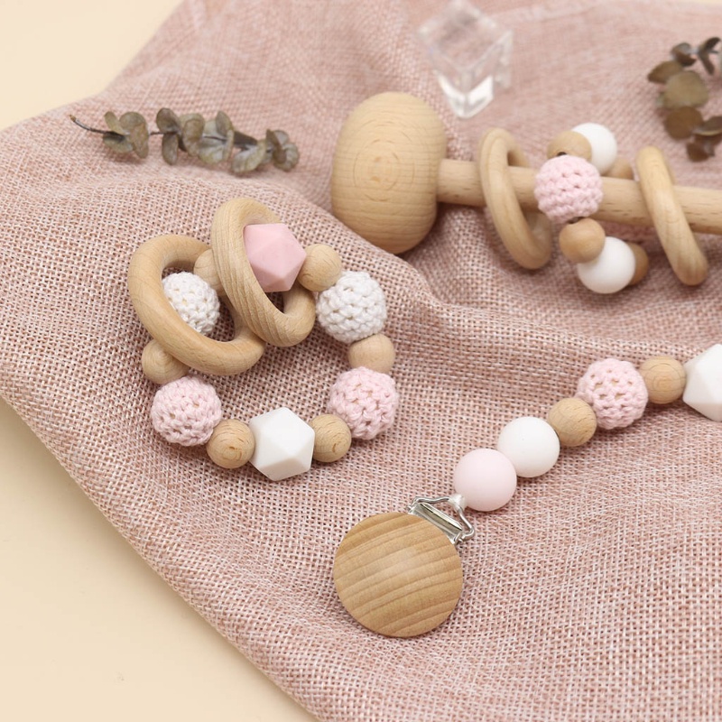 1 Set Vòng Đeo Tay Đồ Chơi Kẹp Núm Vú Giả Ngậm Nướu Cho Bé