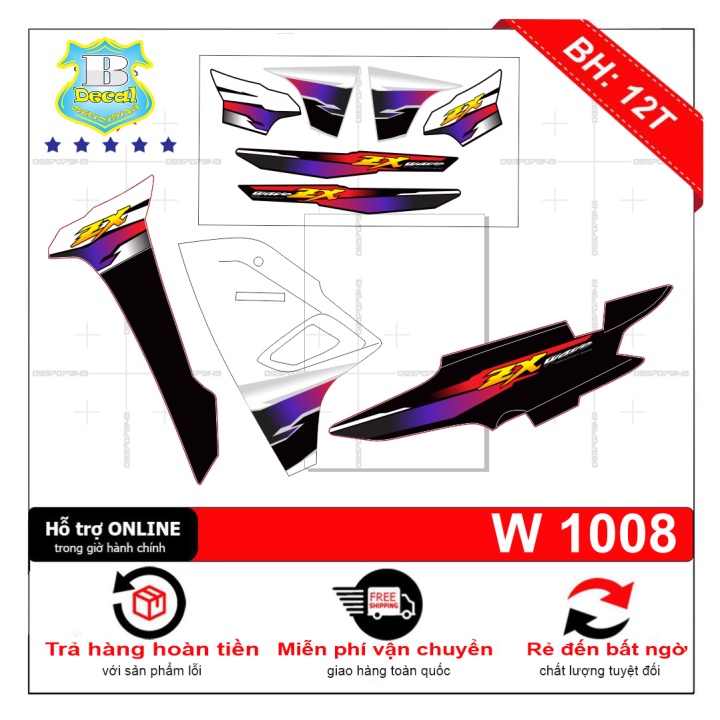 ( Quí khách vui lòng mang ra tiệm cho thợ dán ) Tem wave ZX 2017 đen