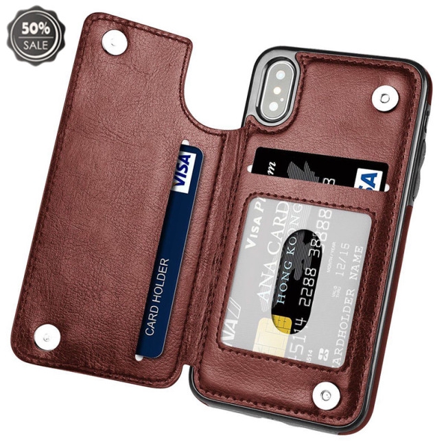 Bao da điện thoại nam châm kiêm ví đựng thẻ đa thẻ chống sốc cho iPhone X | BigBuy360 - bigbuy360.vn