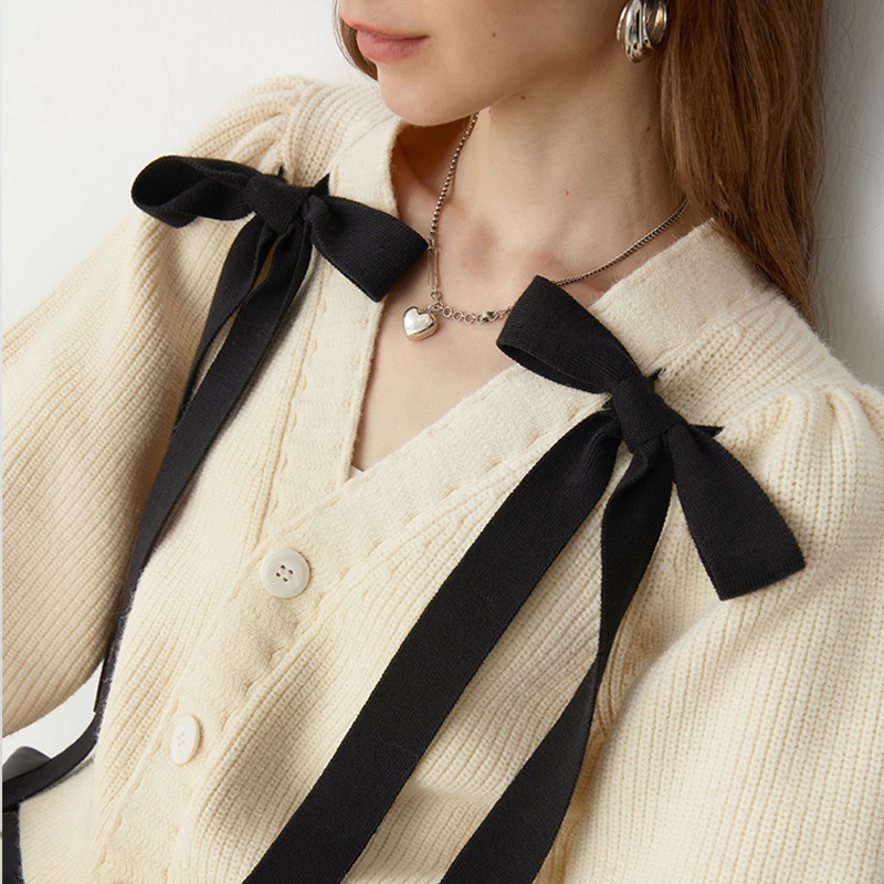 Áo khoác dệt kim Pure Cube phối nơ xinh xắn cho nữ