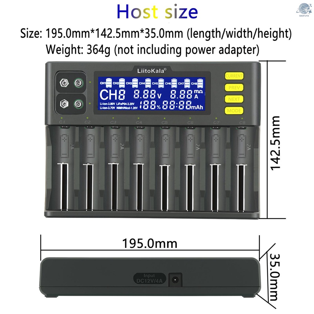 Bộ sạc pin Liitokala Lii-S8 Li-Ion 3.7v Nimh 1.2v Li-Fepo4 3.2v Imr 3.8v dành cho 18650 26650 21700 26700 AA AAA
