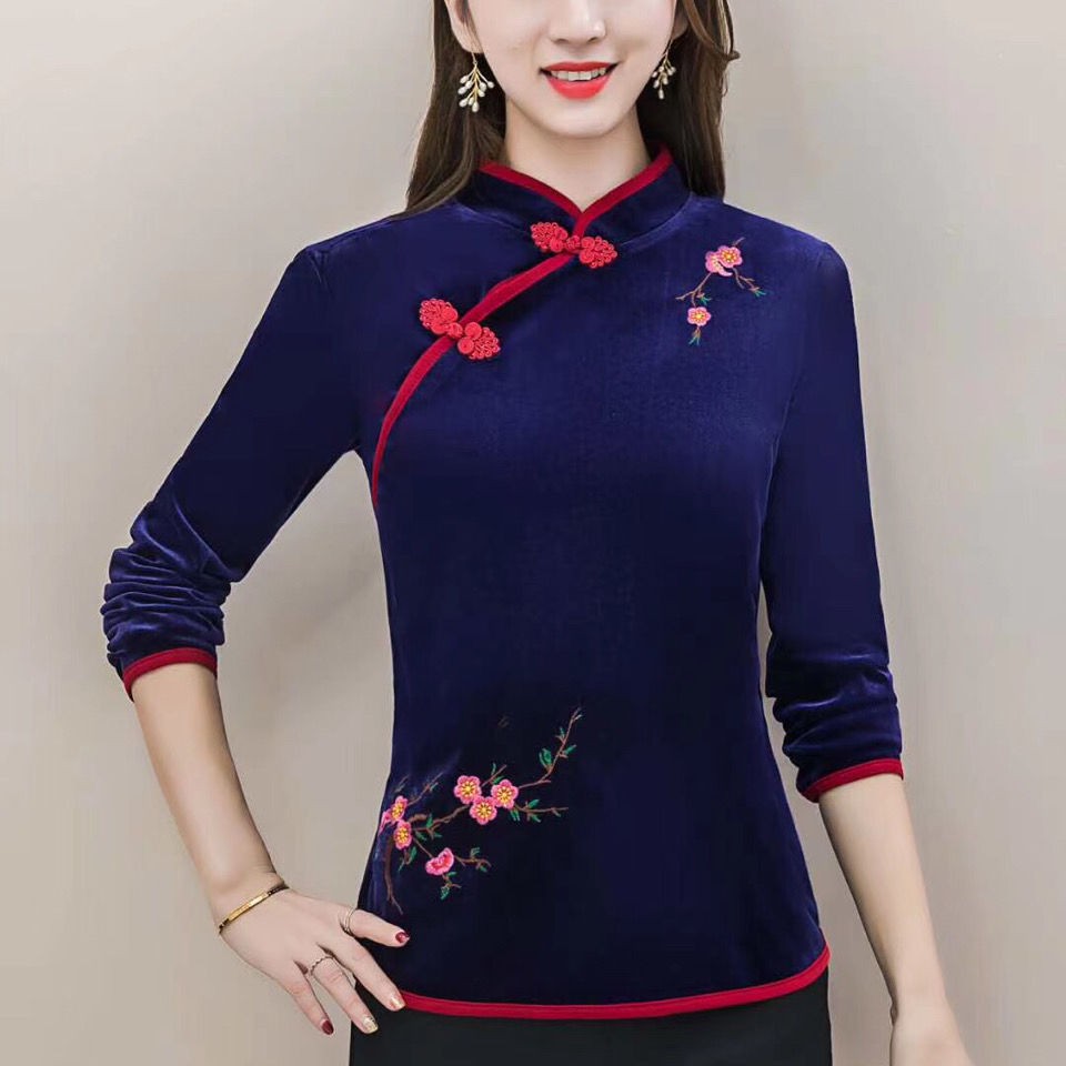 Đầm Sườn Xám Cách Tân Vải Nhung Phong Cách Trung Hoa 2021