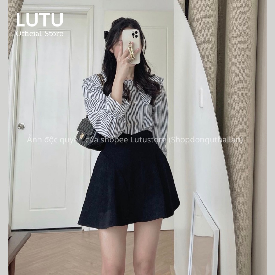 Áo sơ mi nữ đũi xốp viền bèo cúc ngọc - Áo sơ mi thiết kế