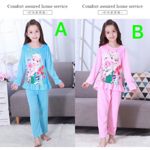 Bộ thun coton dài tay, đồ bộ bé gái Elsa thun cotton 4 chiều