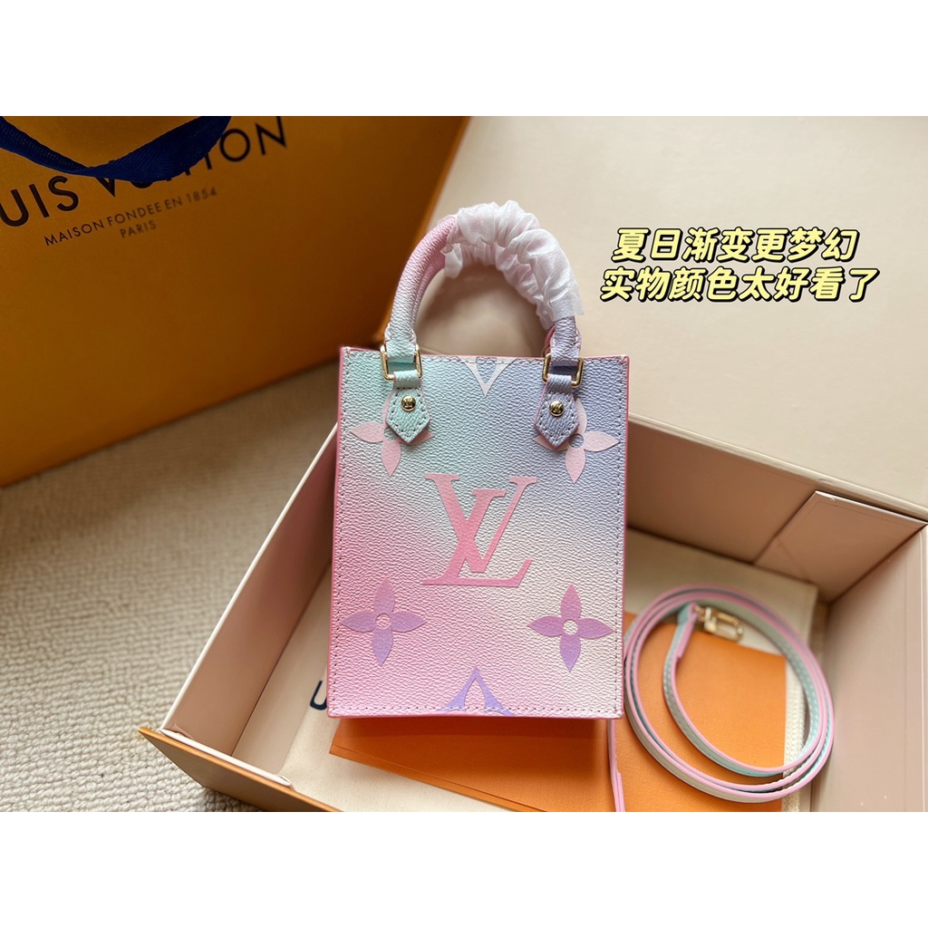 Túi xách nữ cầm tay với màu sắc ombre xanh hồng độc lạ, da thật cao cấp 𝑳𝒐𝒖𝒊𝒔 𝑽𝒖𝒊𝒕𝒕𝒐𝒏 LV