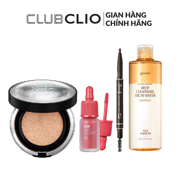 Bộ Trang Điểm Clio (Cushion Clio, Gel Dưỡng Da, Tẩy trang Goodal, chì chân mày, son & mặt nạ PP) 6pcs