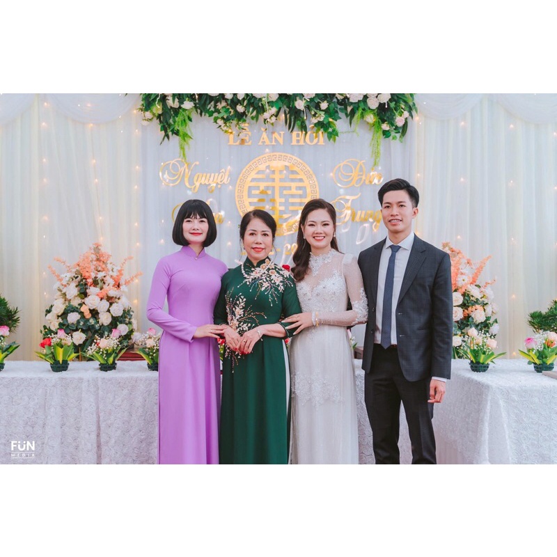 Áo dài sui gia mẹ xanh nhiều màu kết hoa cổ 3 phân